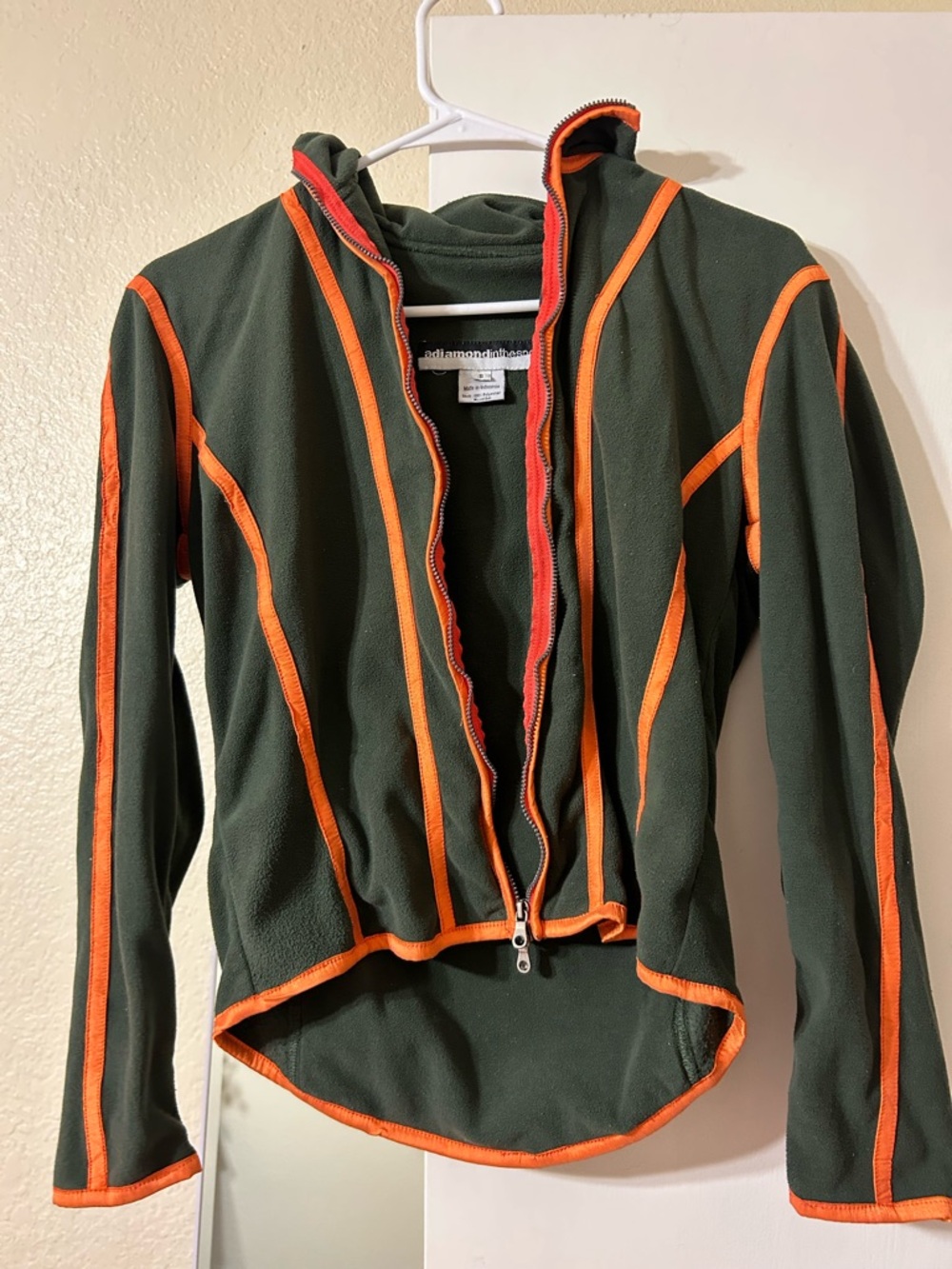 Dark Green Fleece Zip Hoodie with Orange Trim